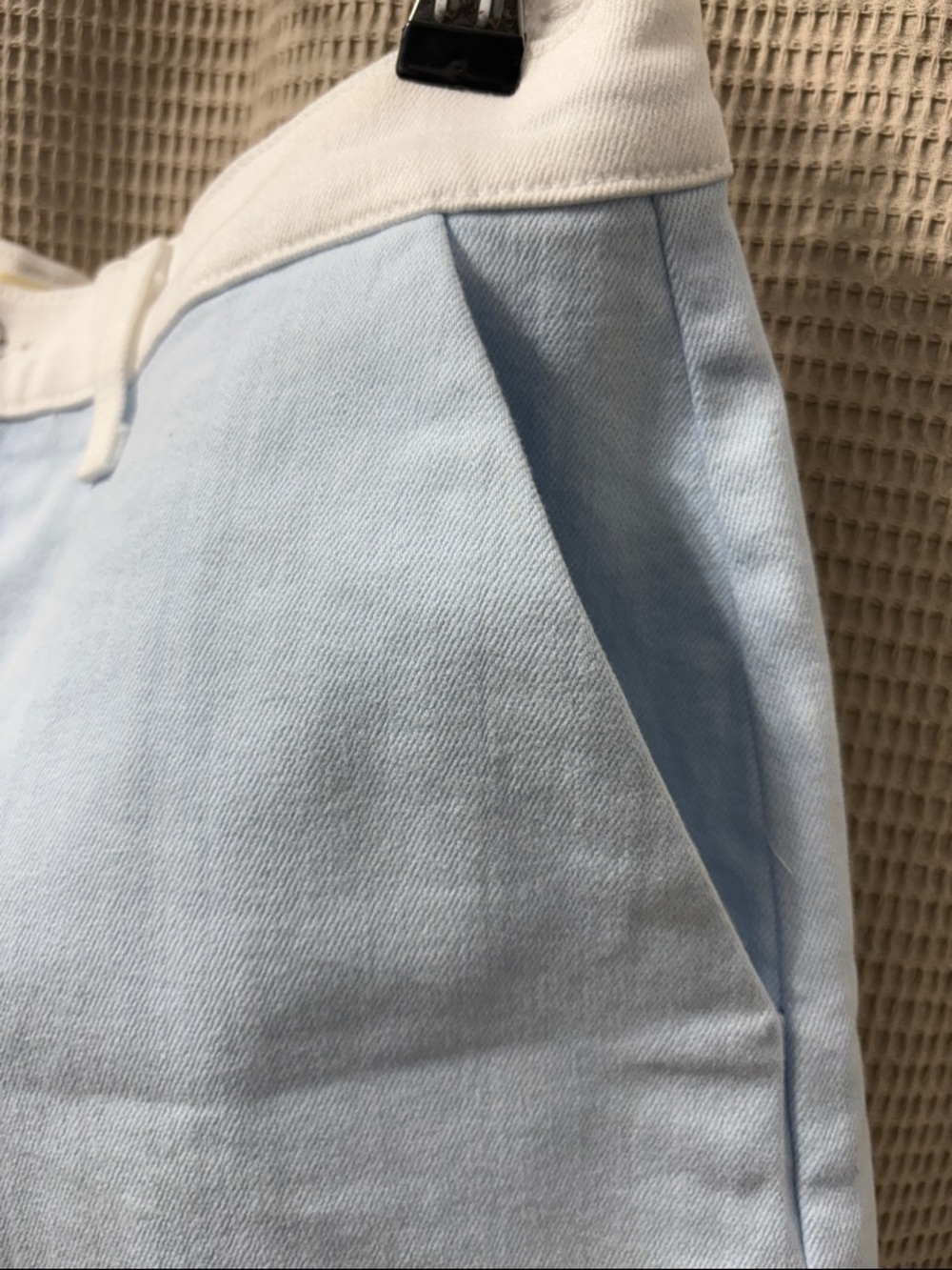 L'AGENCE Pale Blue High-Waist Cotton Shorts with White Waistband - Picture 5 of 9